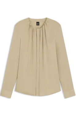 Collarless regular-fit blouse in stretch silk