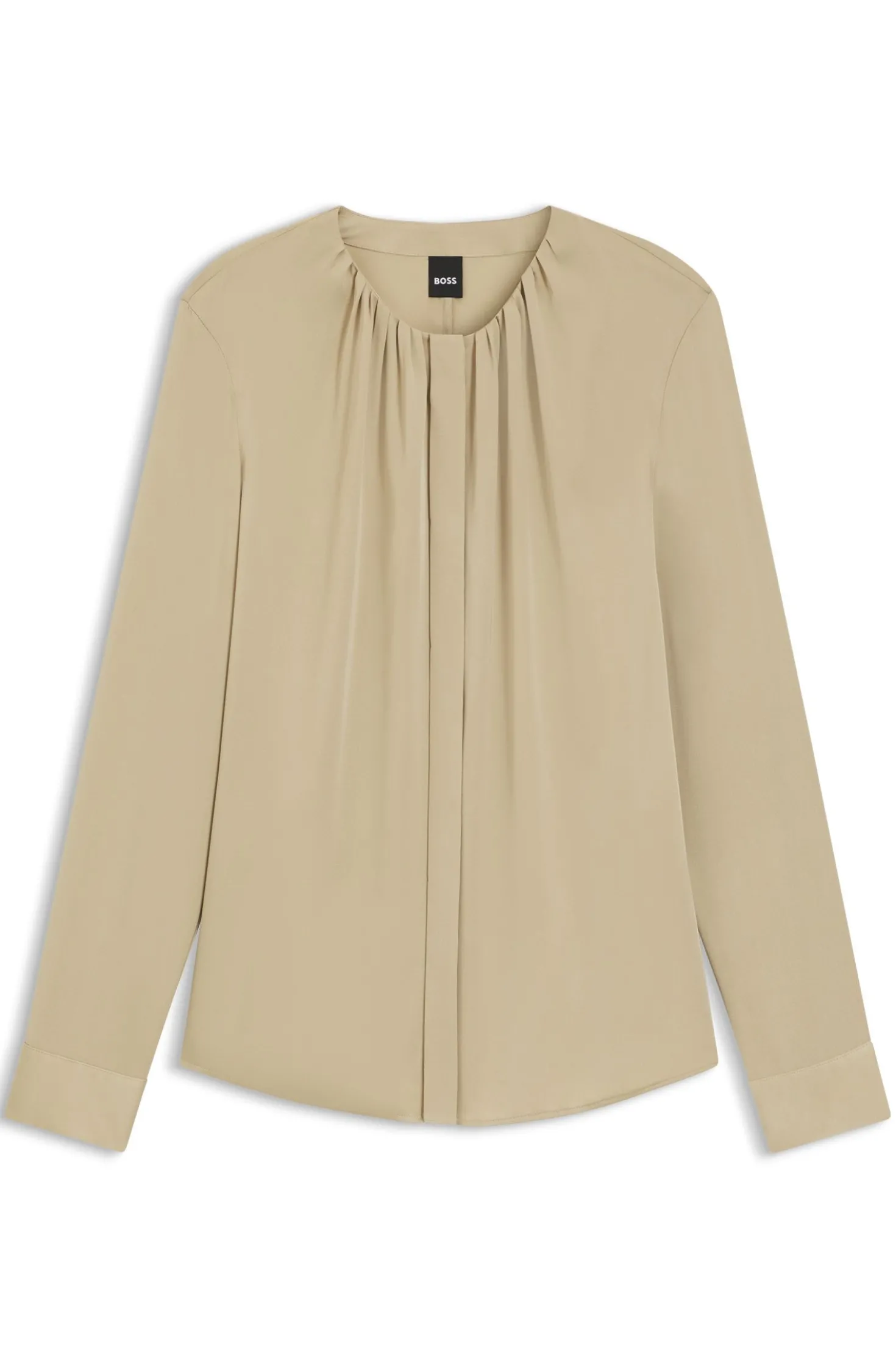 Collarless regular-fit blouse in stretch silk