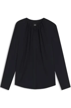 Collarless regular-fit blouse in stretch silk
