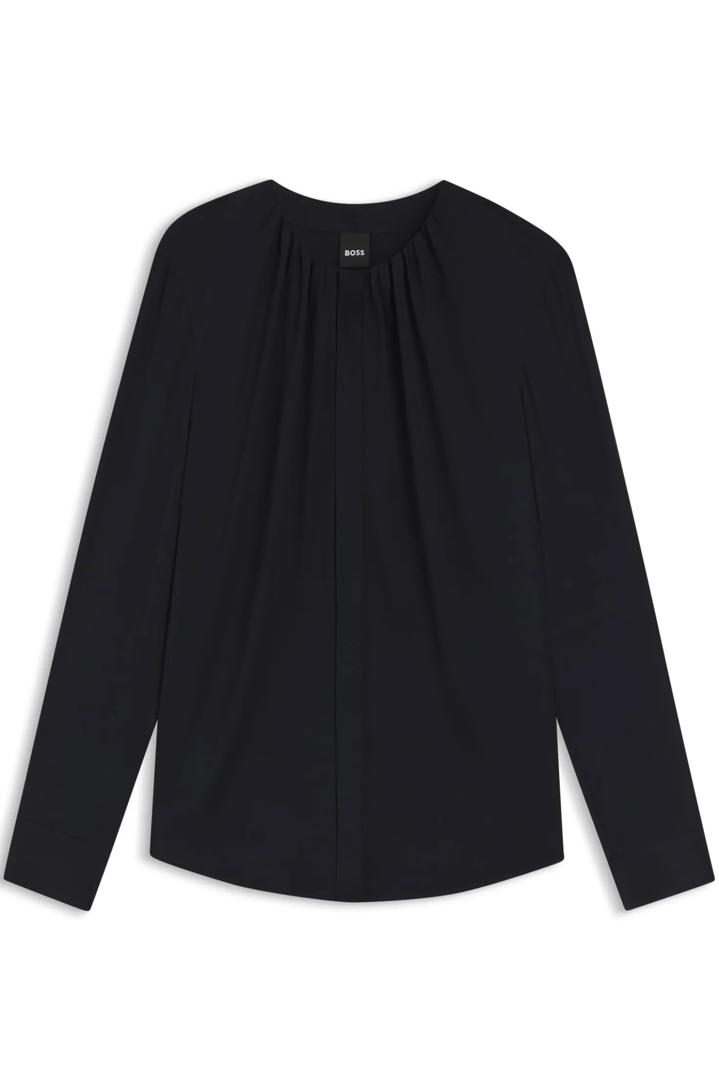Collarless regular-fit blouse in stretch silk