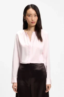 Collarless regular-fit blouse in stretch silk