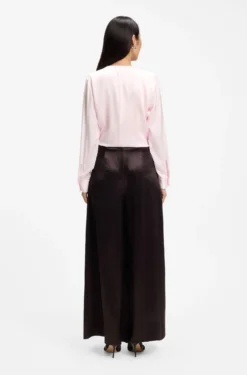 Collarless regular-fit blouse in stretch silk