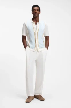 Colour-blocked cardigan with wing collar