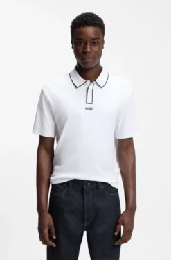 Contrast-tipped cotton polo shirt with logo