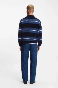 Cotton-blend knit polo with block stripes