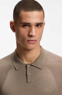 Cotton-blend knit polo with bodymapping structure