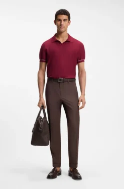 Cotton-blend knit polo with horizontal stripe