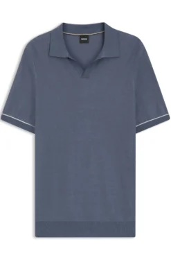 Cotton-blend knit polo with horizontal stripe