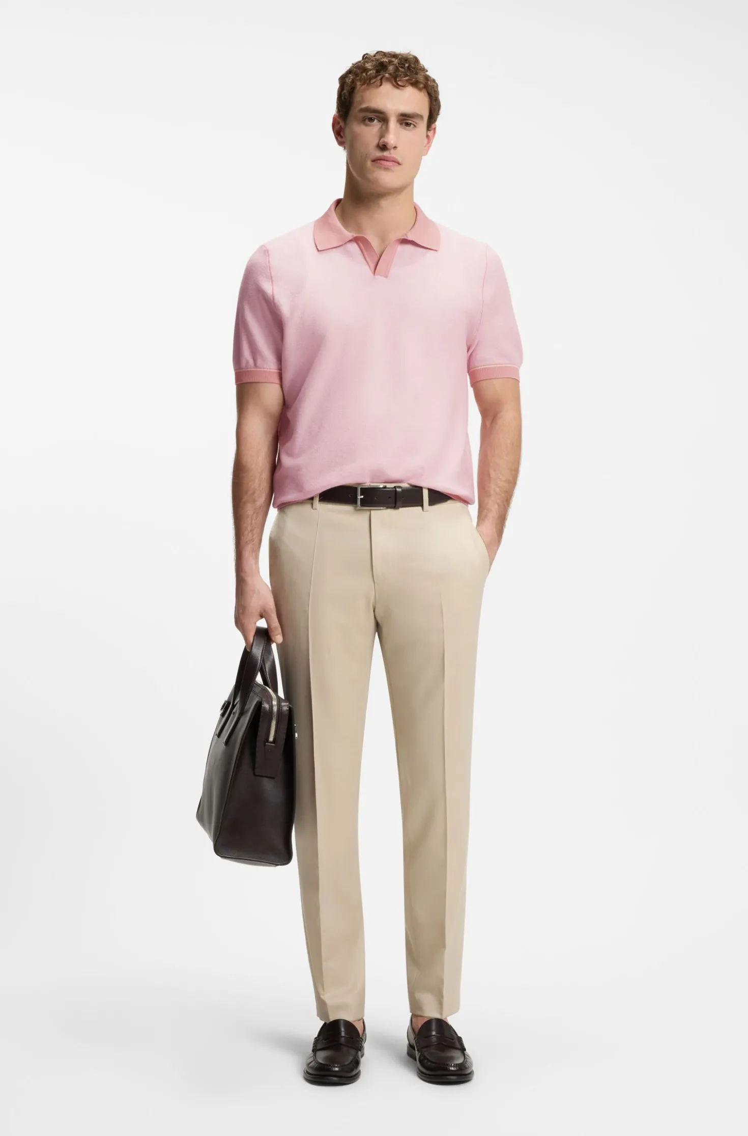 Cotton-blend knit polo with horizontal stripe