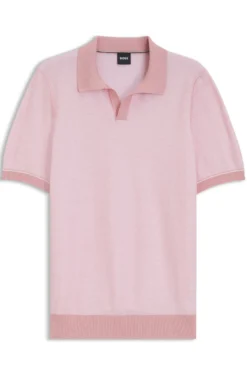 Cotton-blend knit polo with horizontal stripe