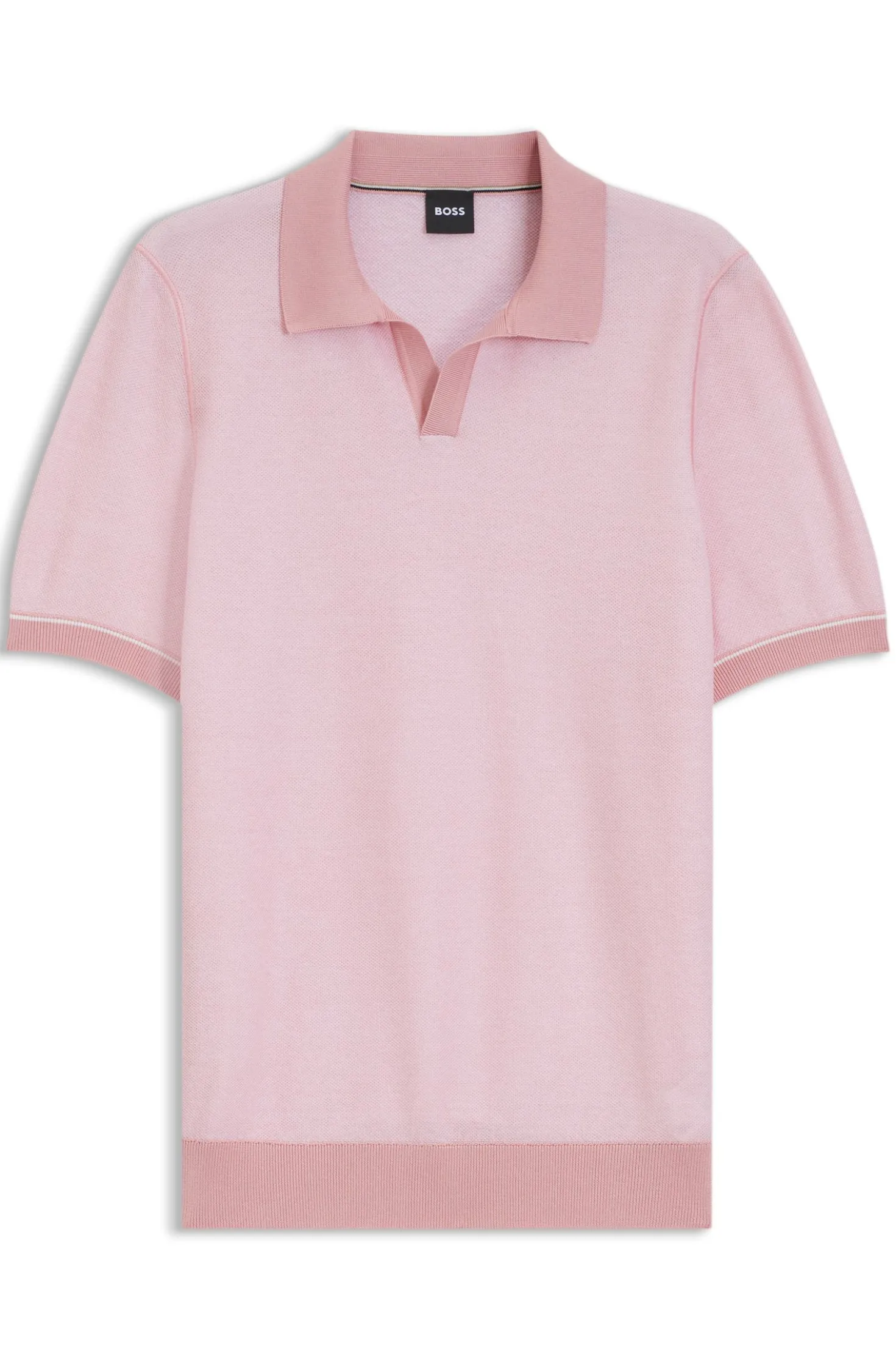 Cotton-blend knit polo with horizontal stripe