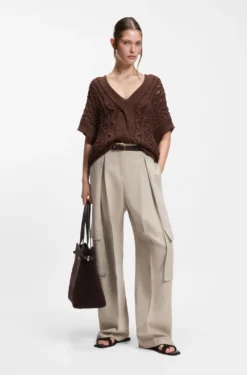 Cotton-blend knitted top with cable detailing
