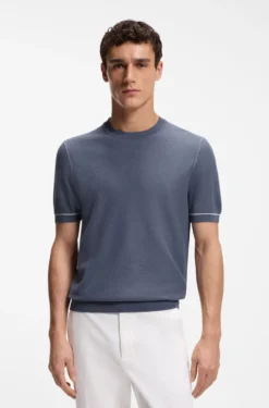 Cotton-blend knit T-shirt with horizontal stripe