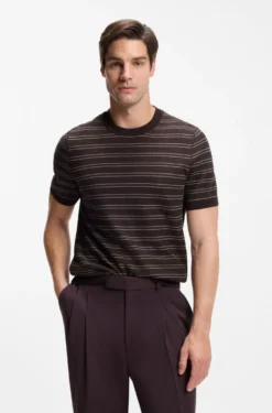 Cotton-blend knit T-shirt with horizontal stripe