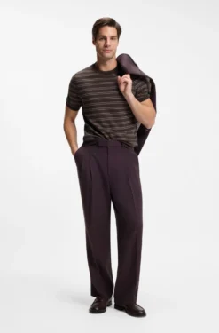 Cotton-blend knit T-shirt with horizontal stripe