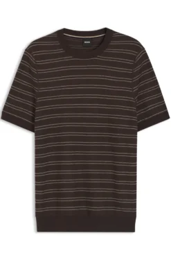 Cotton-blend knit T-shirt with horizontal stripe