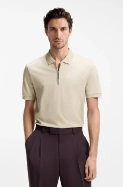 Cotton-blend polo shirt with zip placket