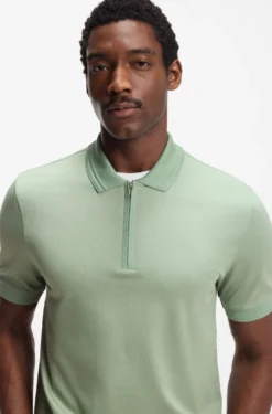 Cotton-blend polo shirt with zip placket
