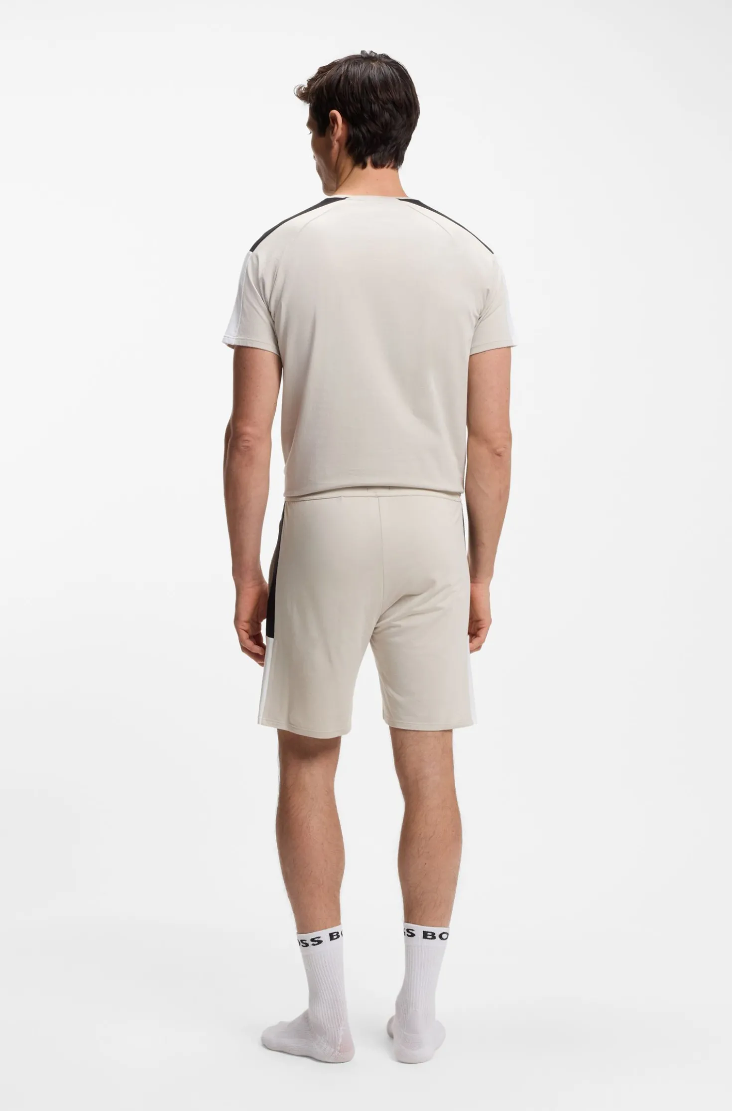 Cotton-blend pyjama shorts with colour-blocking