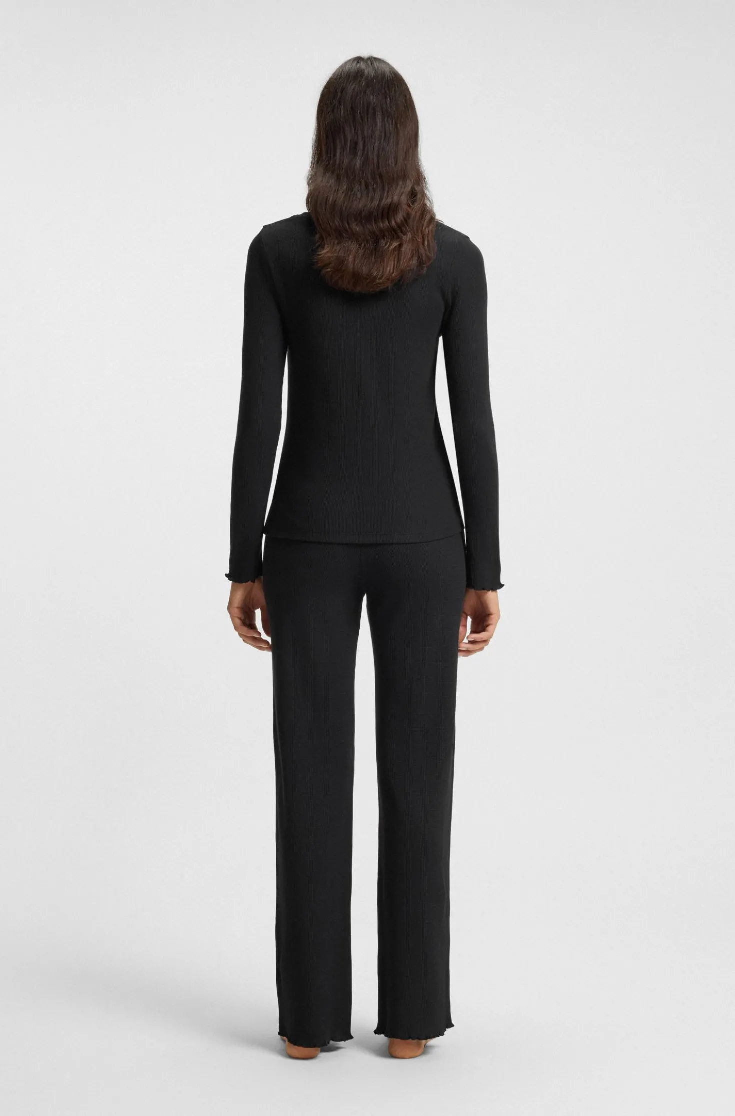 Cotton-blend pyjama top with waffle structure