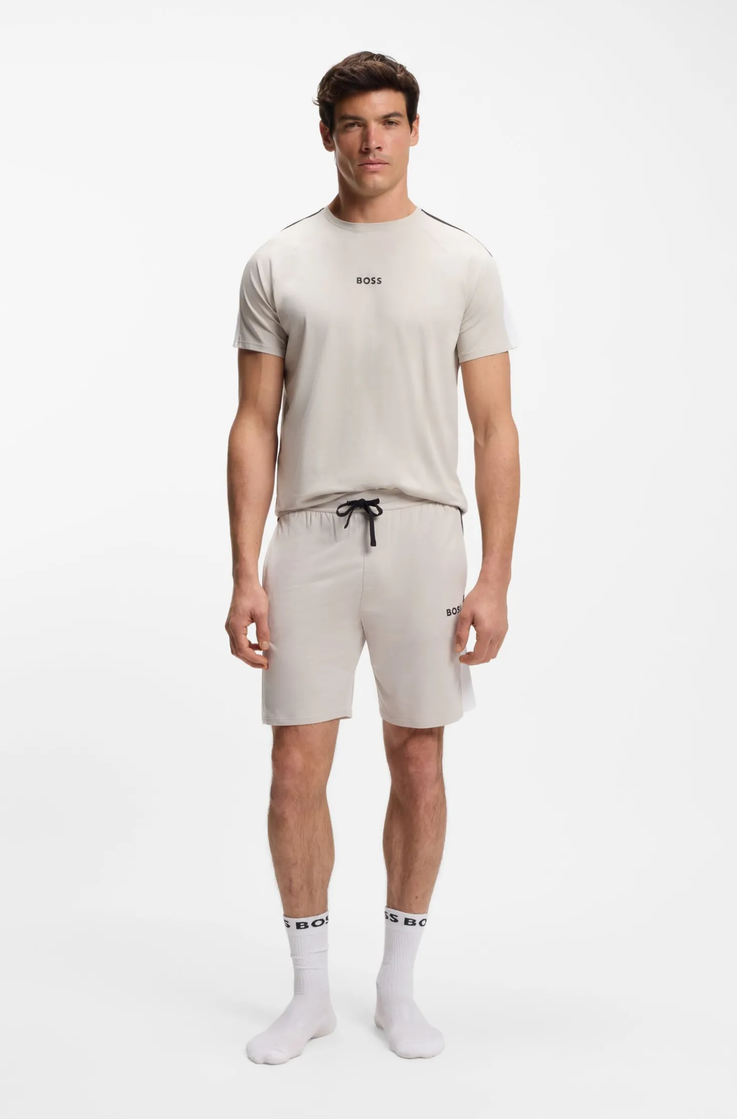 Cotton-blend pyjama T-shirt with colour-blocking