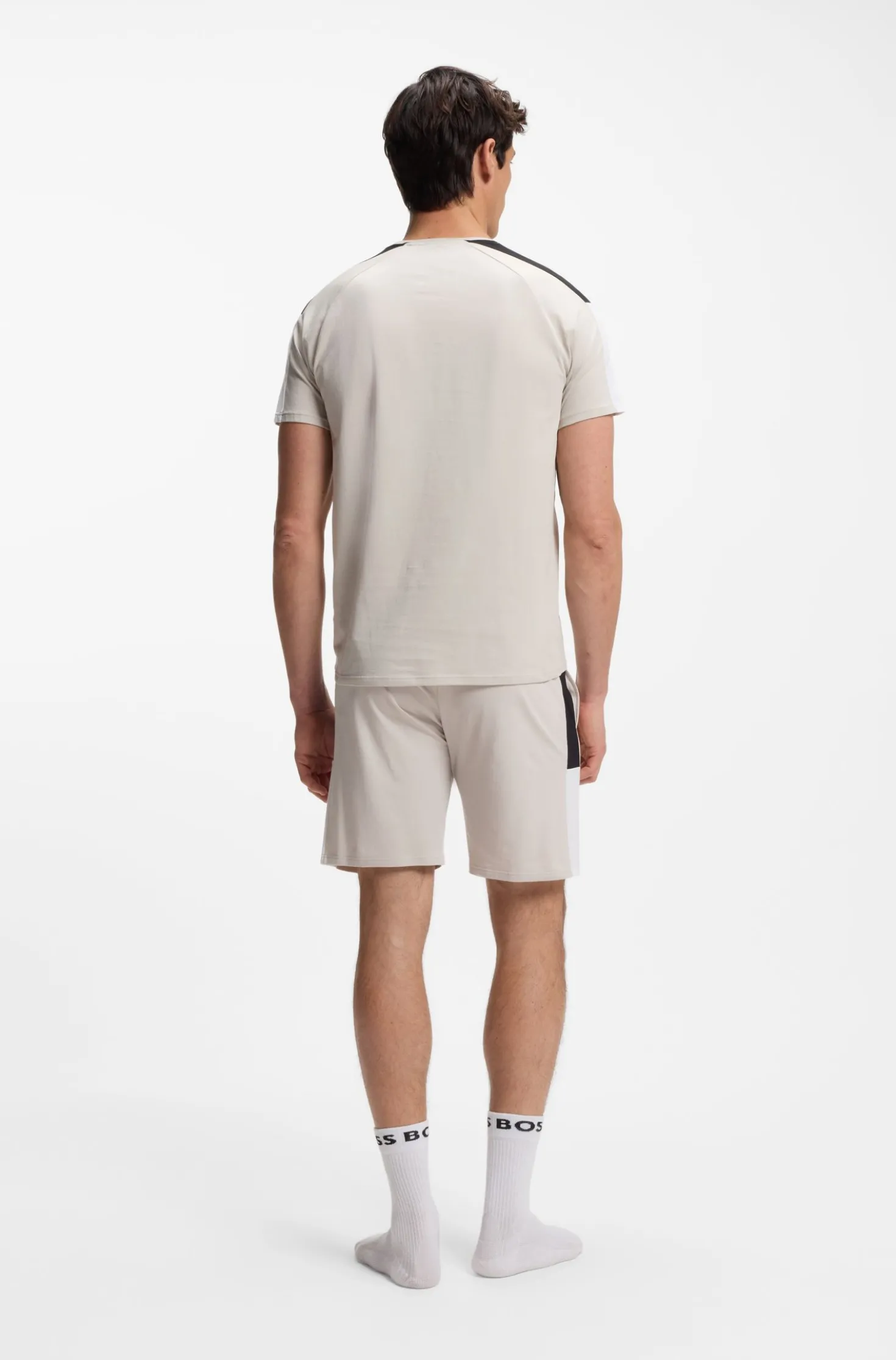Cotton-blend pyjama T-shirt with colour-blocking