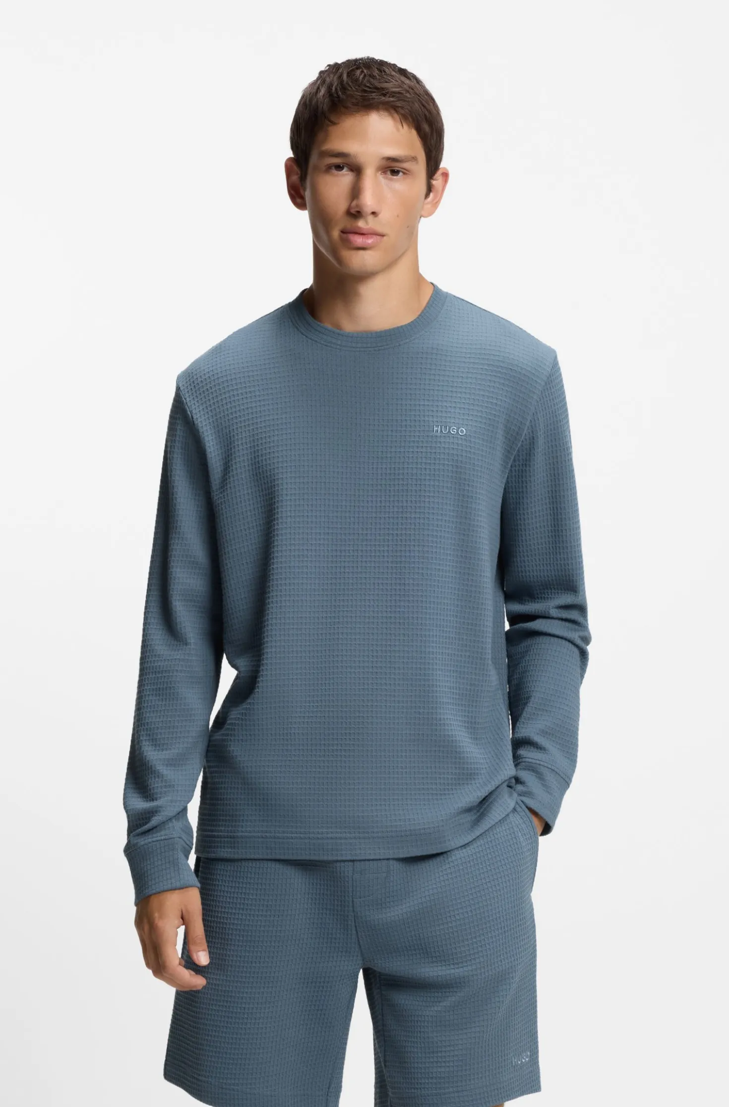 Cotton-blend pyjama T-shirt with waffle structure