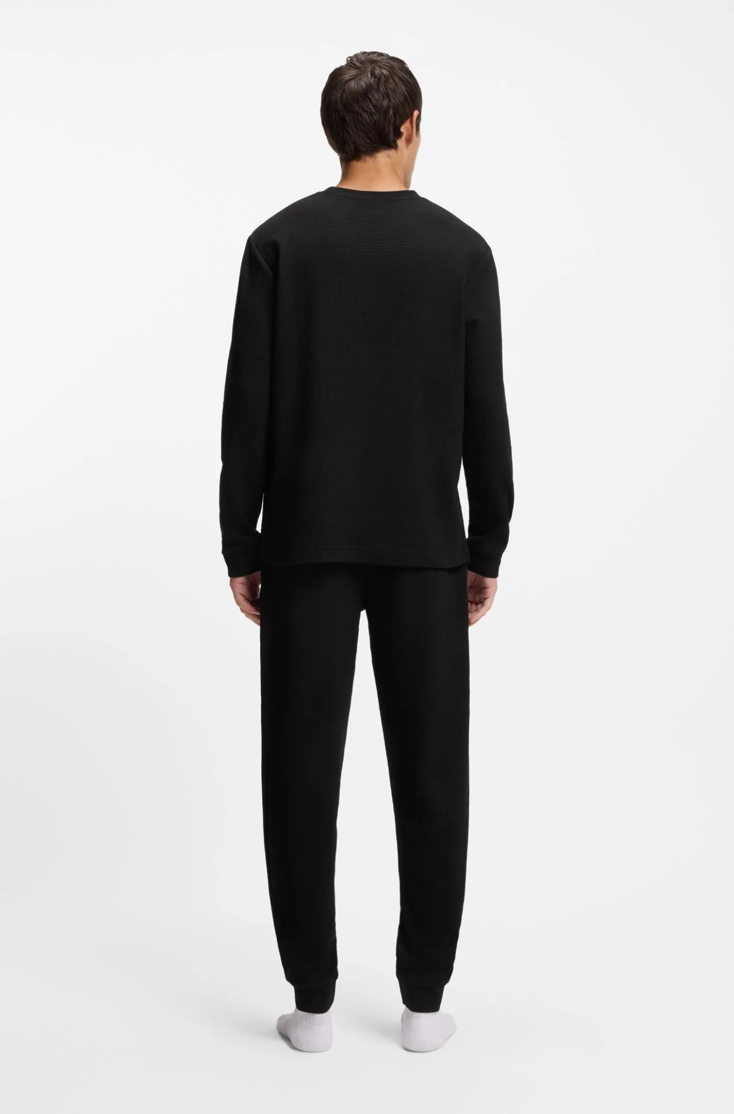 Cotton-blend pyjama T-shirt with waffle structure