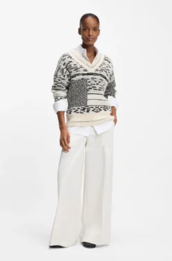 Cotton-blend sweater with jacquard pattern