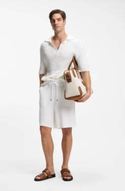 Cotton-blend sweater with Johnny collar