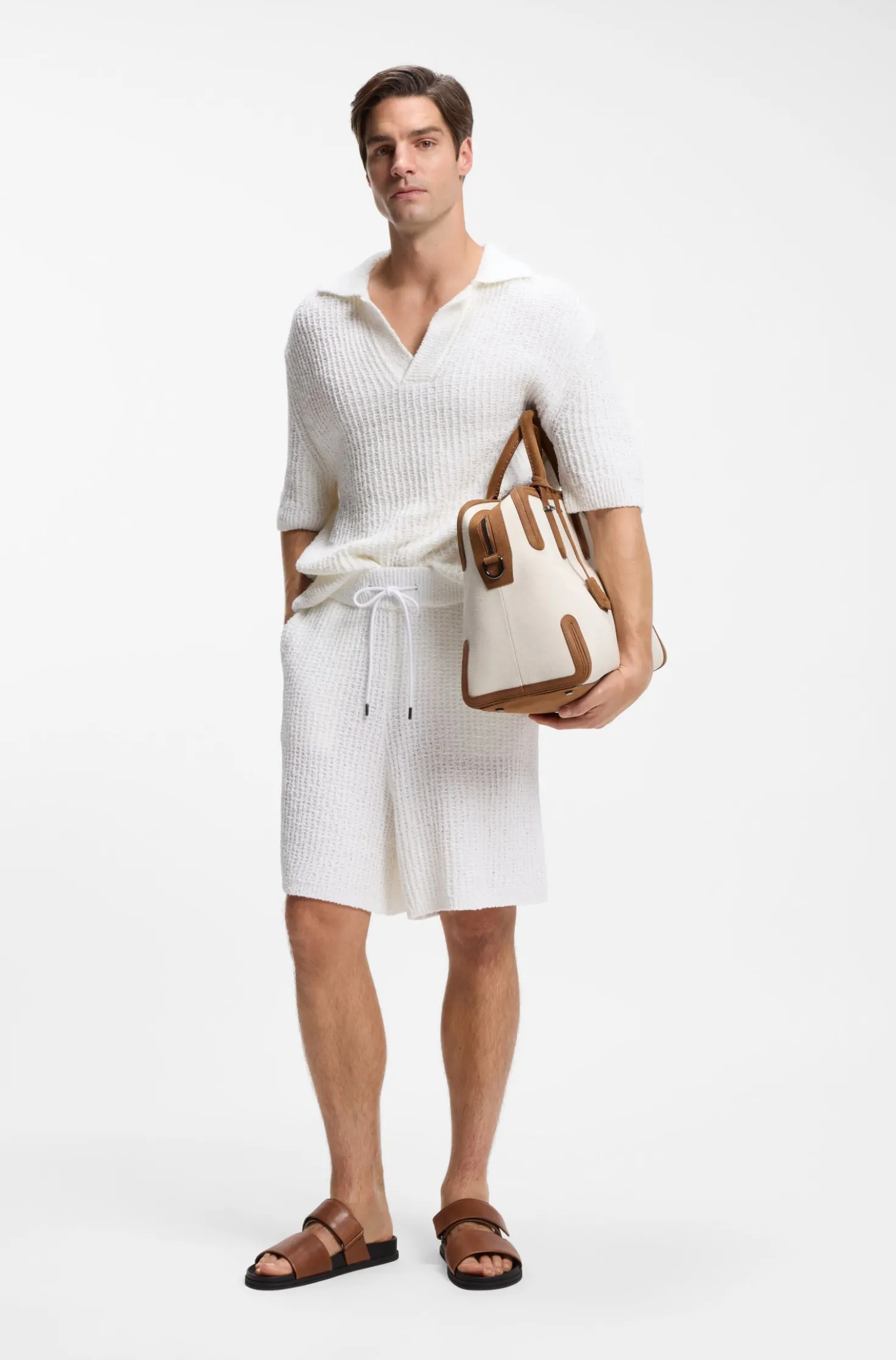 Cotton-blend sweater with Johnny collar