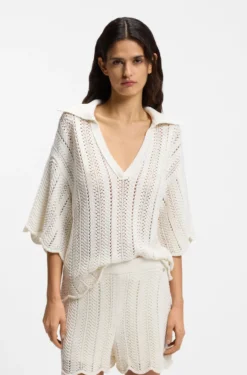 Cotton-blend sweater with knitted wave structure