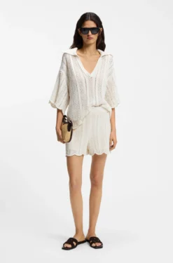 Cotton-blend sweater with knitted wave structure