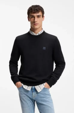 Cotton-blend sweater with logo patch