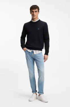 Cotton-blend sweater with logo patch