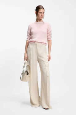 Cotton-blend sweater with open-knit sleeves