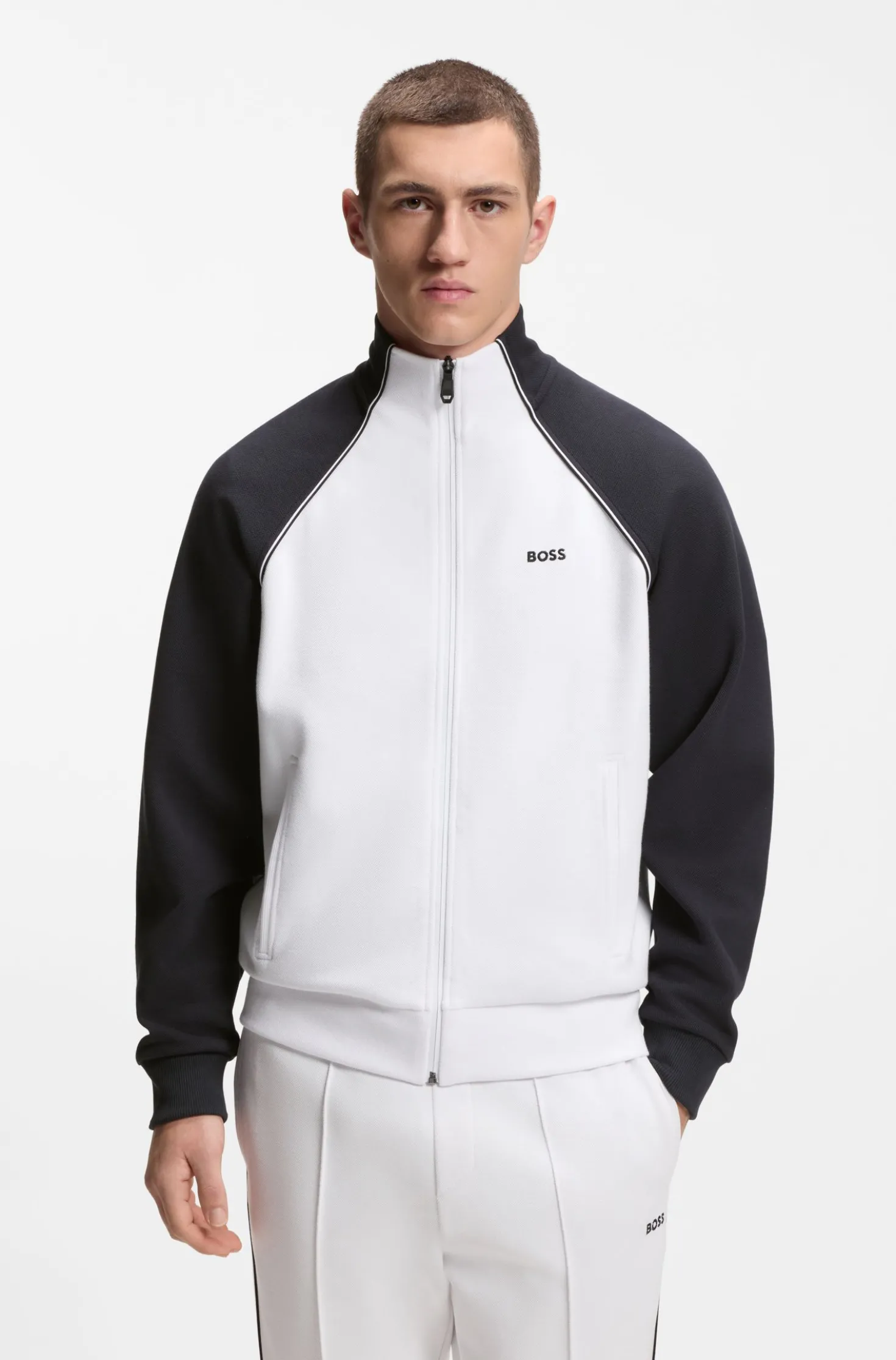 Cotton-blend sweatshirt with contrast piping