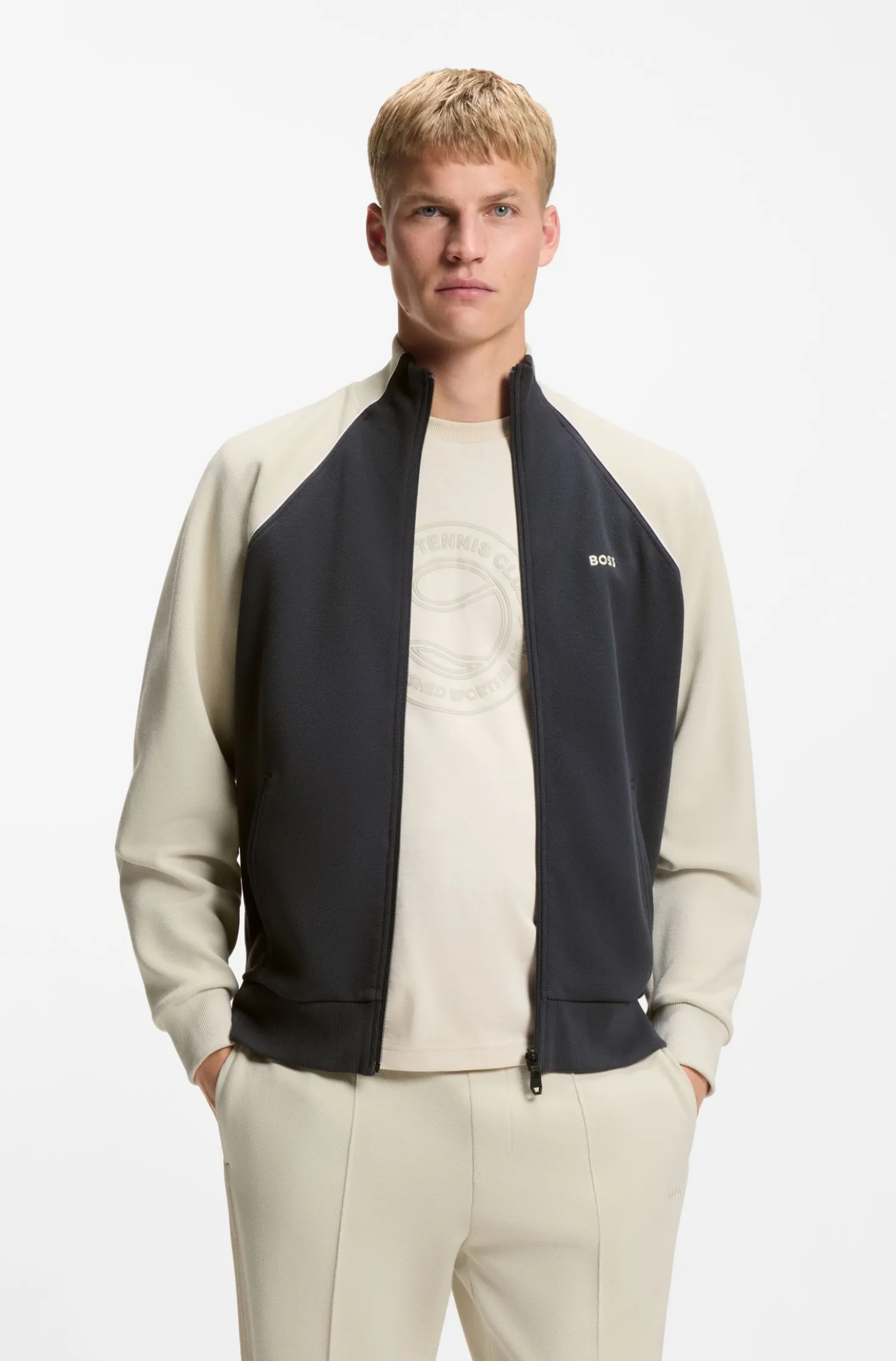 Cotton-blend sweatshirt with contrast piping