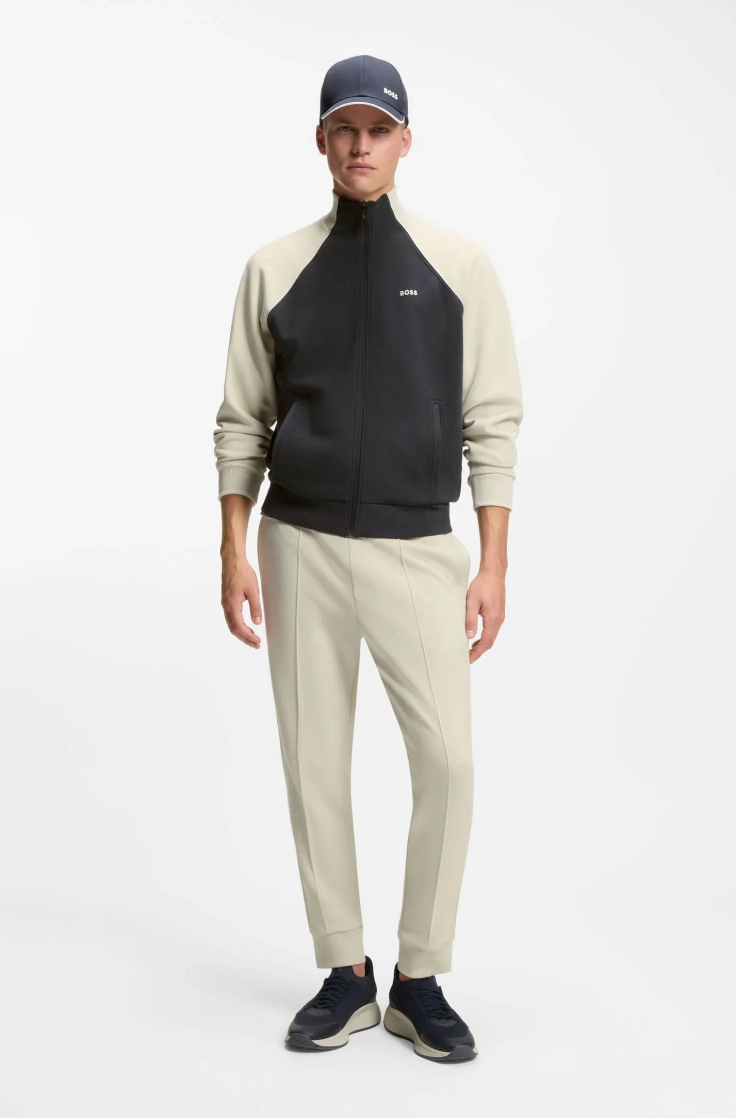 Cotton-blend sweatshirt with contrast piping