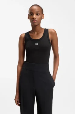 Cotton-blend tank top with stacked-logo embroidery