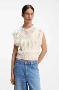 Cotton-blend top with open-knit structure