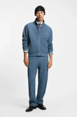 Cotton-blend tracksuit bottoms with drop-needle stripe
