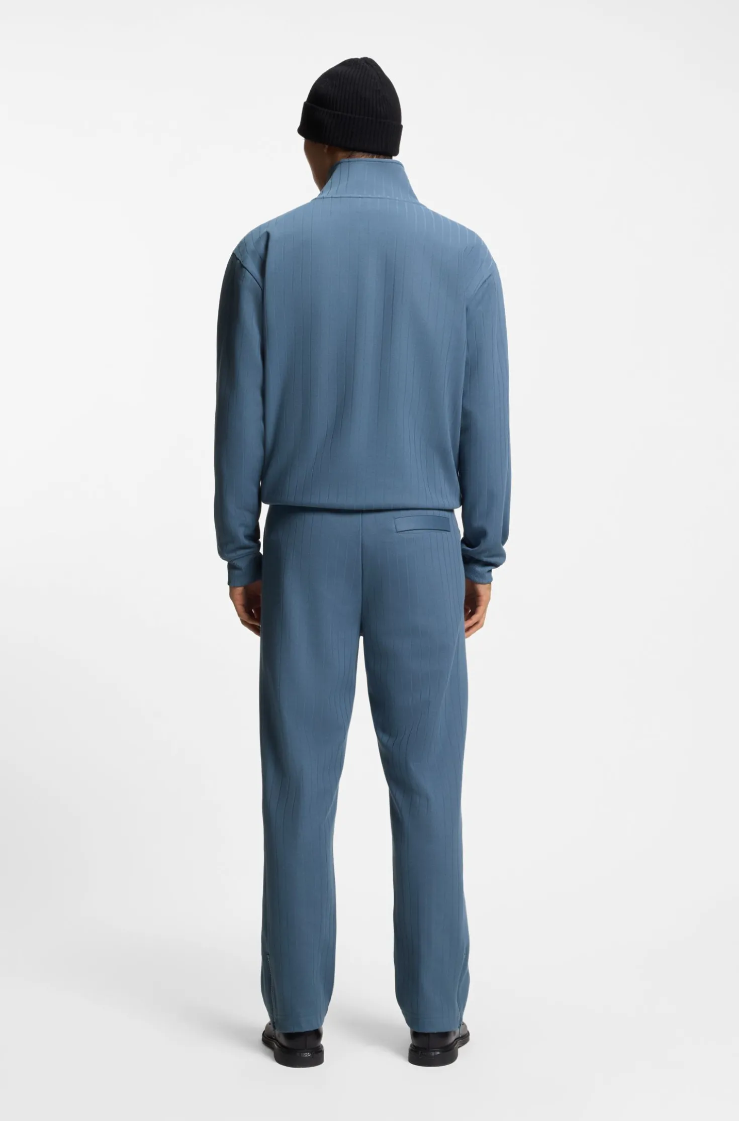 Cotton-blend tracksuit bottoms with drop-needle stripe