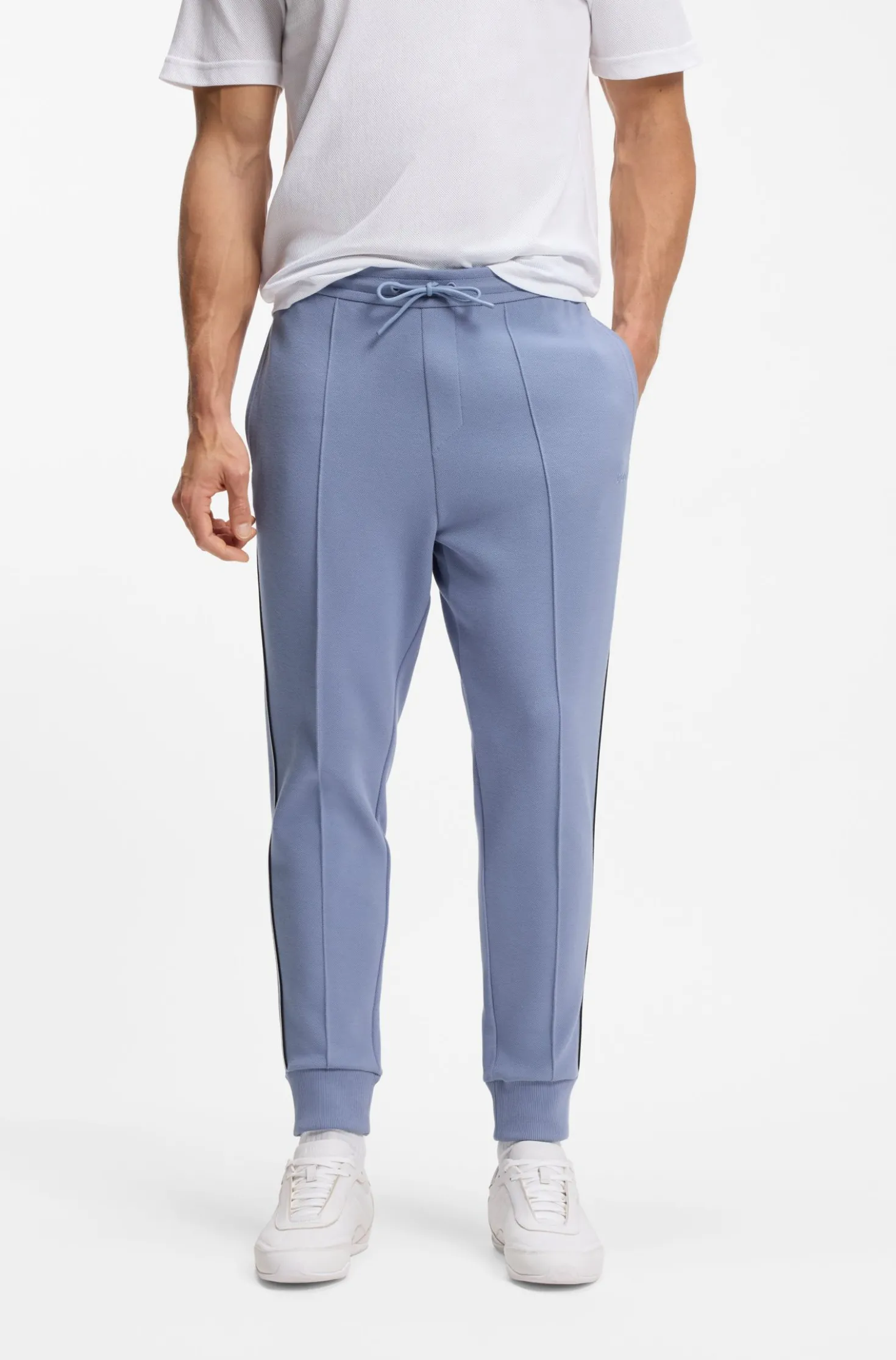 Cotton-blend tracksuit bottoms with piping details