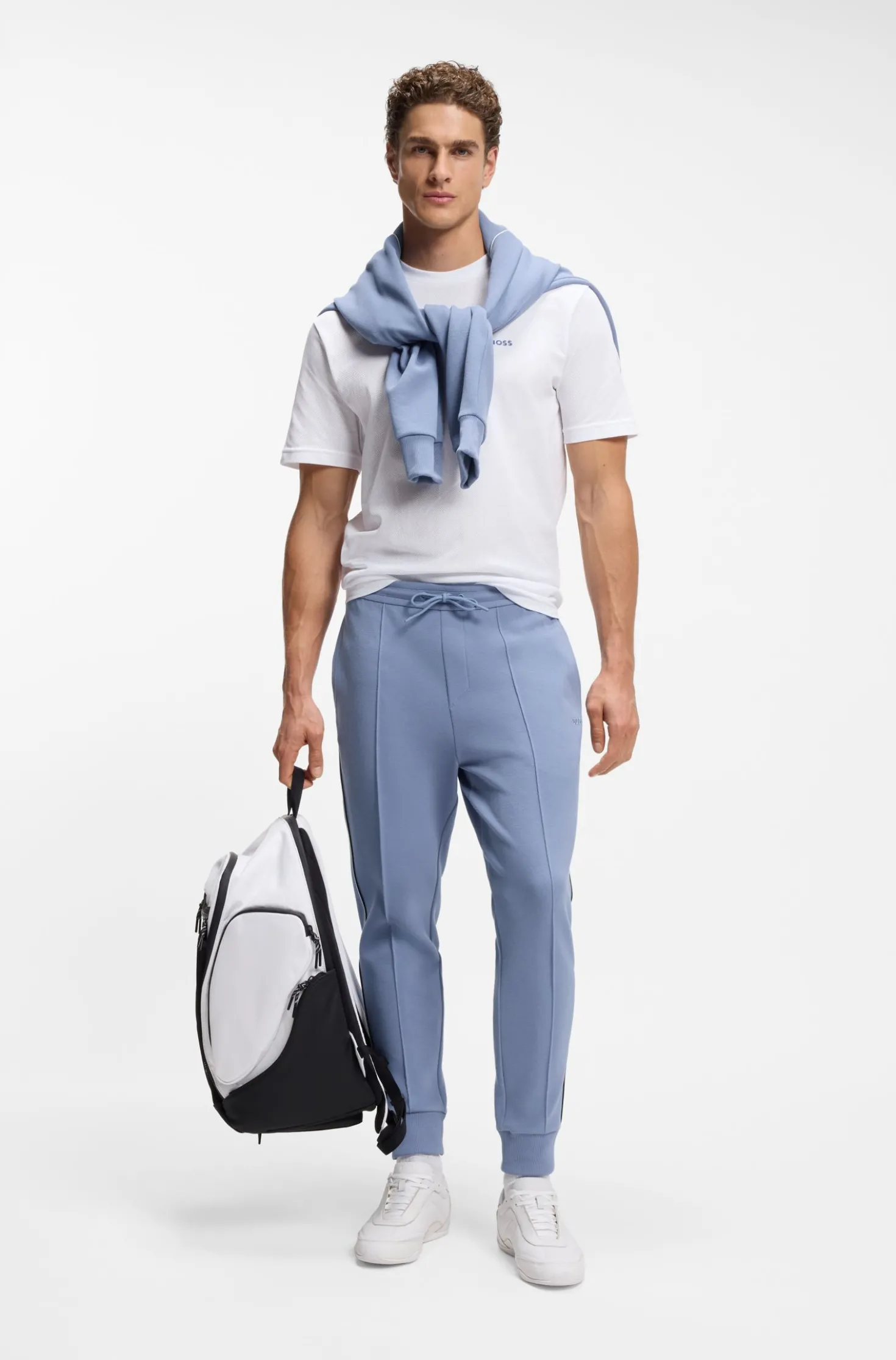 Cotton-blend tracksuit bottoms with piping details
