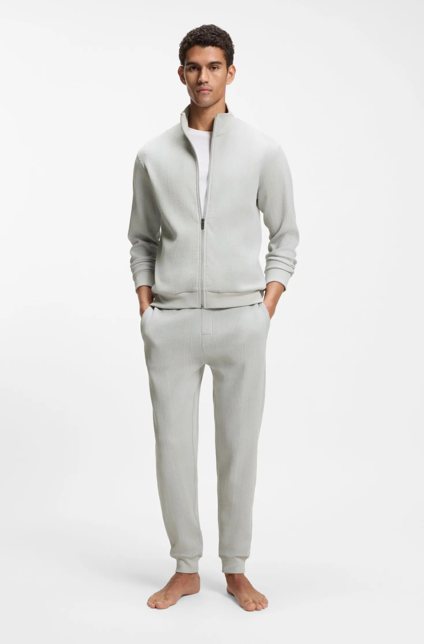 Cotton-blend tracksuit bottoms with waffle structure