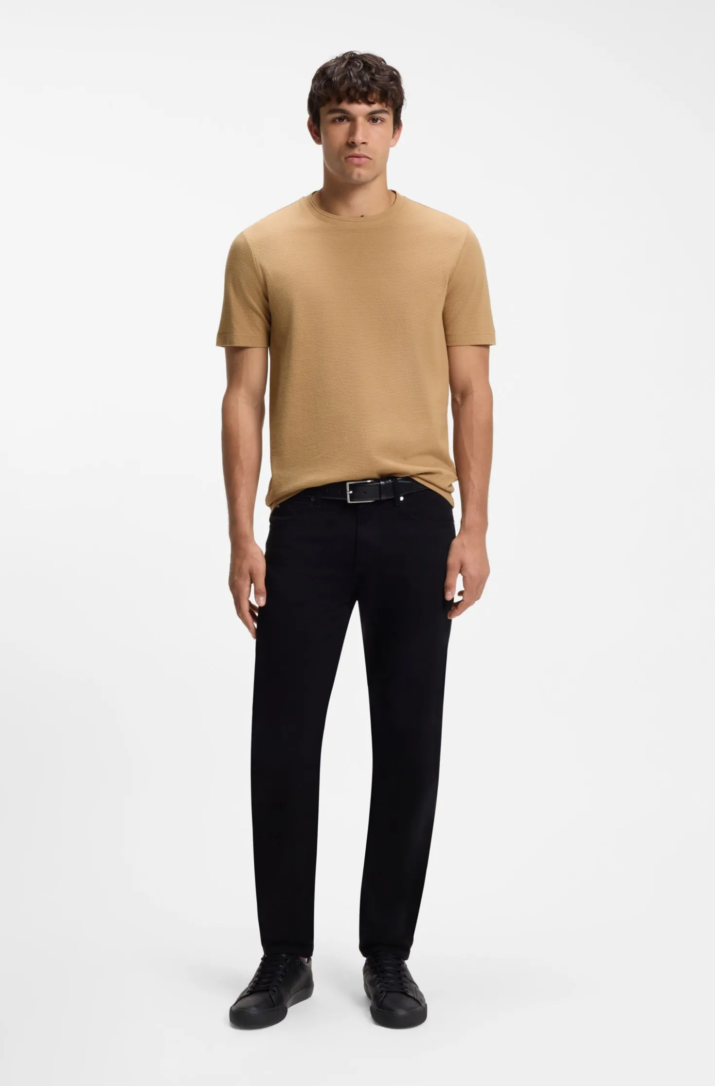 Cotton-blend T-shirt with bubble-jacquard structure