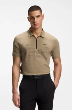 Cotton-blend zipped polo shirt with reflective graphics