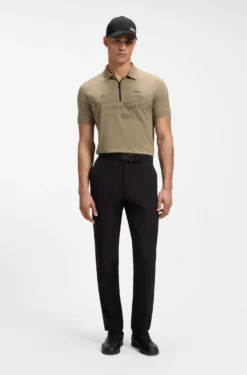 Cotton-blend zipped polo shirt with reflective graphics