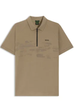 Cotton-blend zipped polo shirt with reflective graphics
